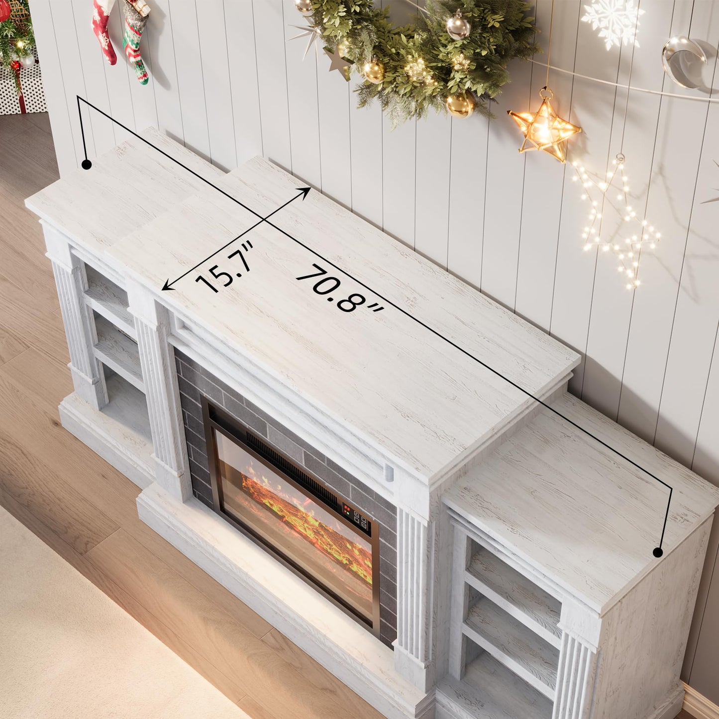 71'' Fireplace TV Stand with 23'' Electric Fireplace, Mid Century TV Console, Entertainment Center with Storage for Living Room, Bedroom