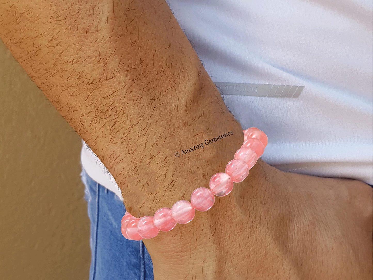 Amazing Gemstone Crystal Bracelet for Women Men's Gifts - Protection Healing Crystal Bracelet - 8mm Gemstone Beaded Stretchable Bracelet Pulseras Para Hombres Mujer Stocking Stuffers Mothers Day Gift (Cherry Quartz)