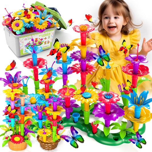 Doloowee 102Pcs Flower Garden Building Toys for Girls 3 4 5 6 7 Year Old, Upgrade DIY Building Stacking Toys, STEM Preschool Educational Toddler Toys Brain Development Kindergarten Kids Toy