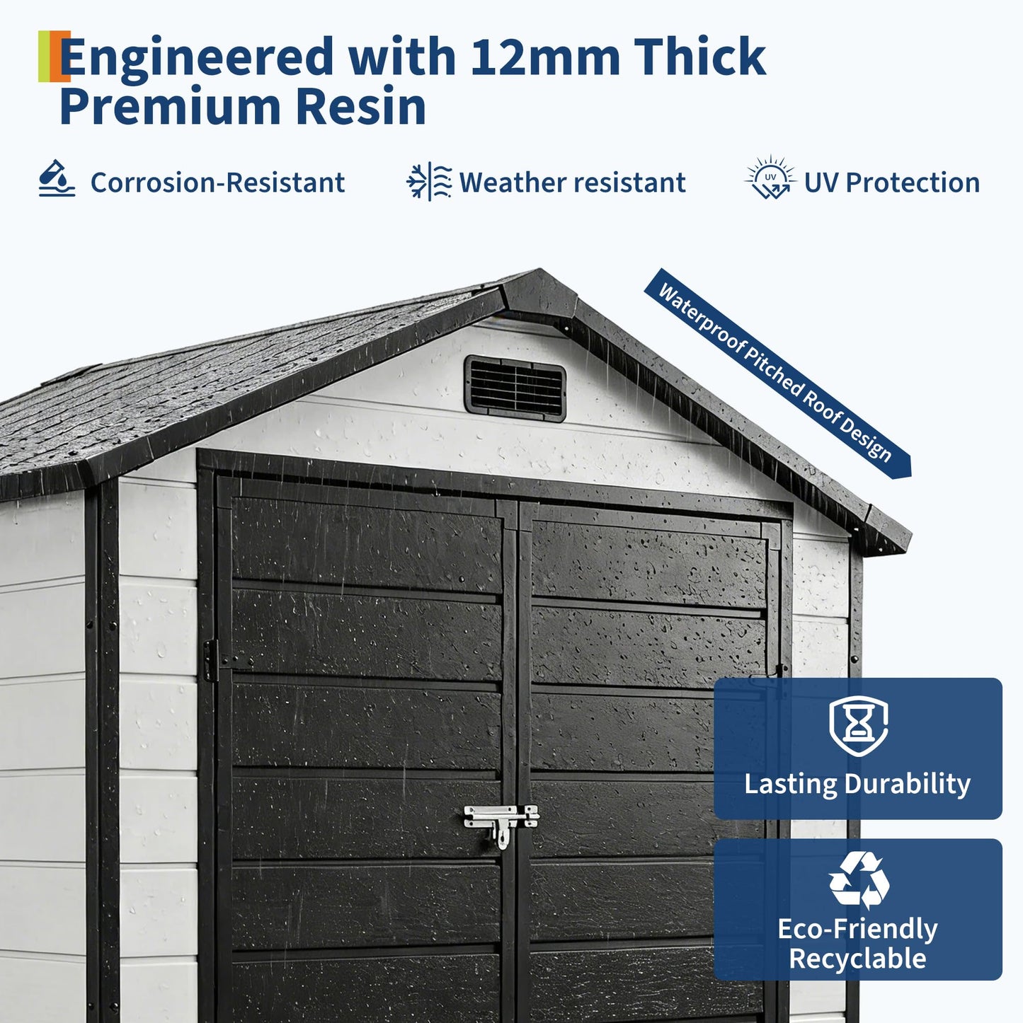 6x4 FT Outdoor Storage Shed with Floor, Plastic Resin Garden Shed with Window & Sloping Roof & Lockable Door for Patio Backyard Garden, Lawn Mower, Bike, Tool Storage