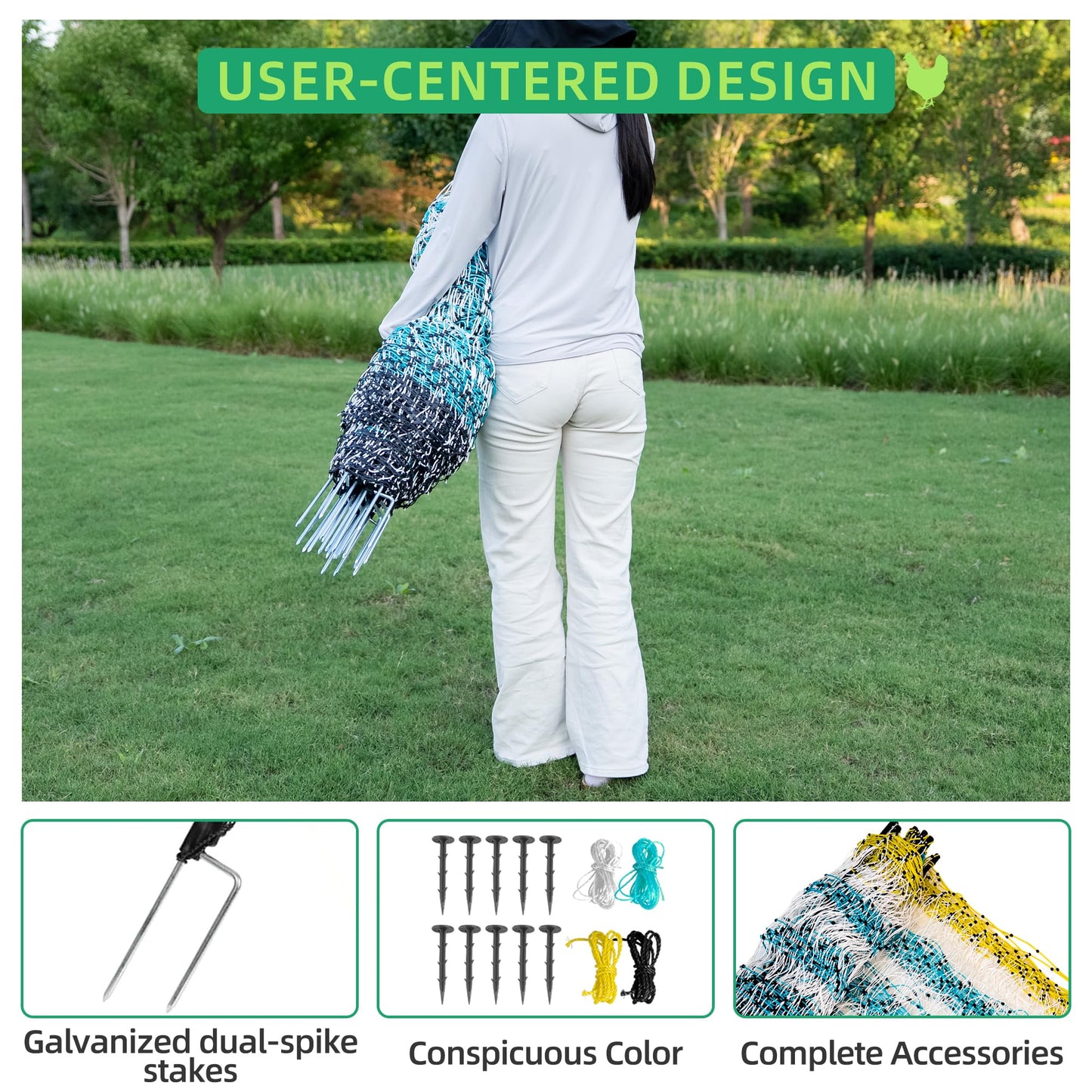 OULUU Poultry Netting Electric Fence - 41.5" H x 164' L, Portable Livestock Nets Mesh for Chickens, Ducks, Geese, Turkey, Electric Fencing for Backyards, Homesteaders, Farms, Ranches, Gardens