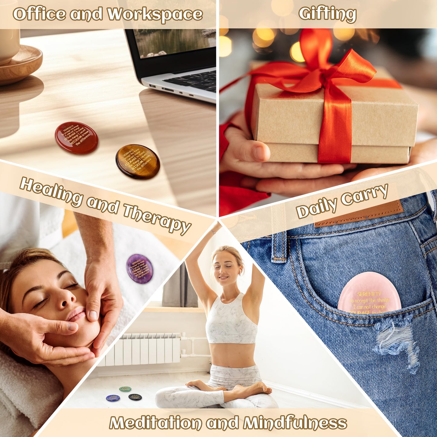 QINJIEJIE Serenity Prayer Green Aventurine Crystal Healing Stones Engraved Inspirational Stones Anxiety Relief Items Worry Stones for Anxiety Encouragement Gifts for Women Men Stocking Stuffers Adults
