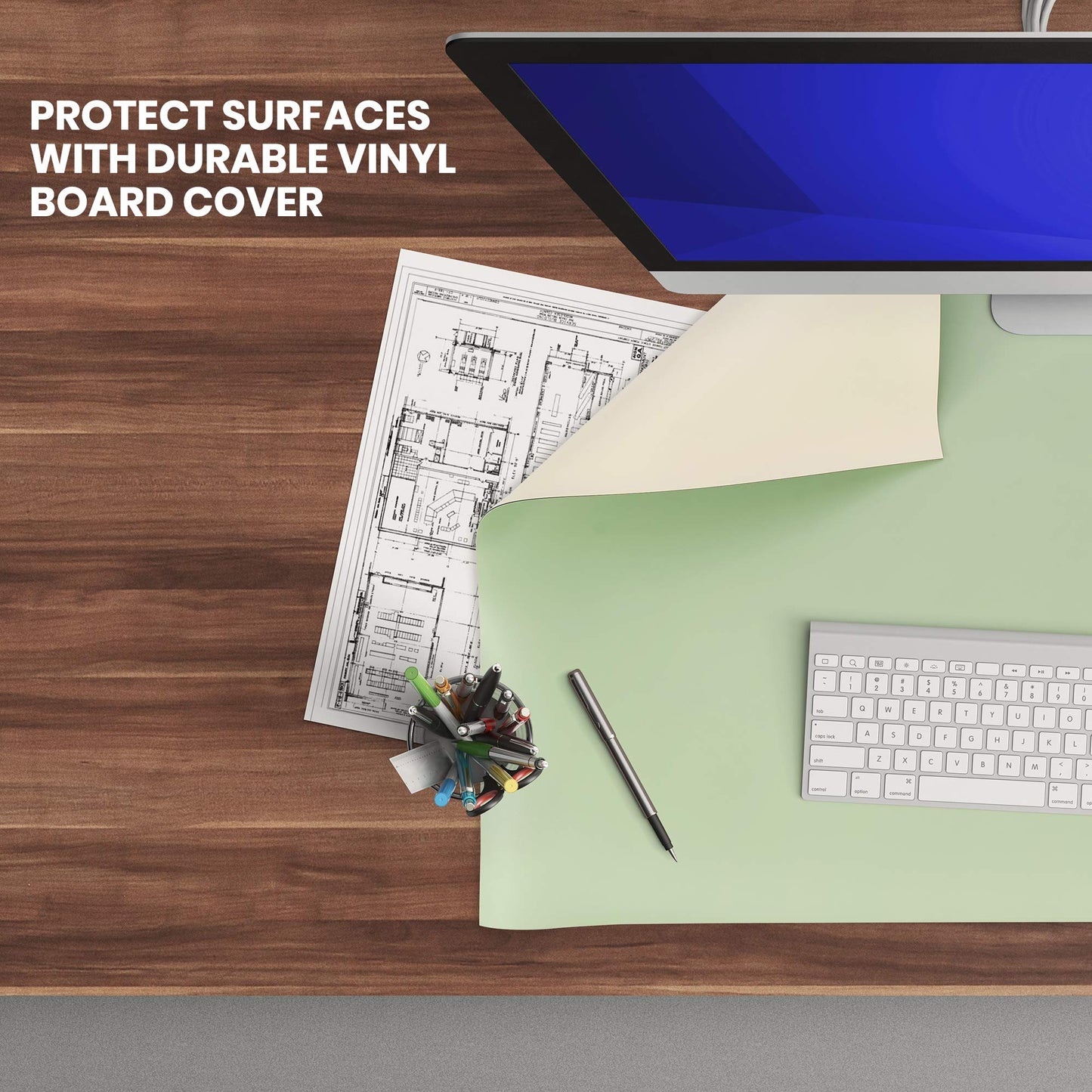 Pacific Arc Vinyl Board Cover. Self Healing and Stain Resistant Green/Ivory Sheet, 43.5 inches by 84 inches