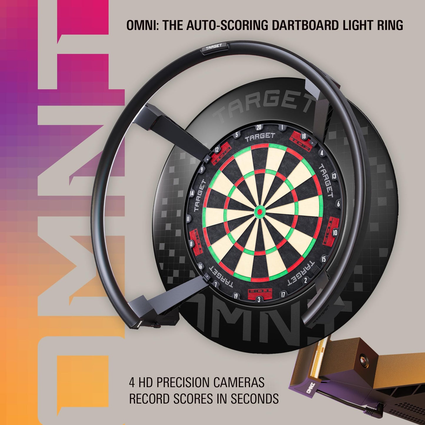 Target Darts Omni Ultimate Home Set up | Auto Scoring System with Wall Protection Surround and TOR Dart Board | LED Lighting System| 90% Tungsten Steel Tip Darts and No.6 K-Flex