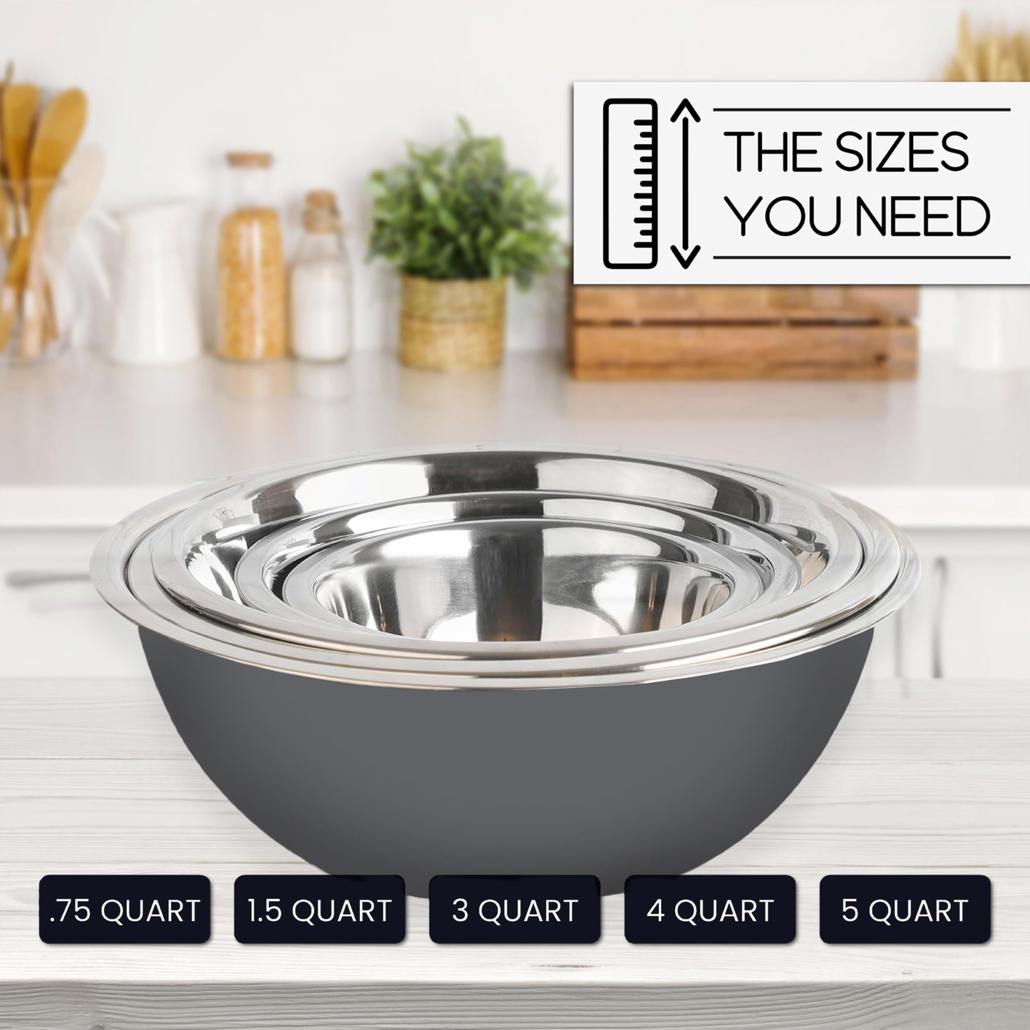 WHYSKO Meal Prep Stainless Steel Mixing Bowls Set, Home, Refrigerator, and Kitchen Food Storage Organizers | Ecofriendly, Reusable, Heavy Duty (Gray)