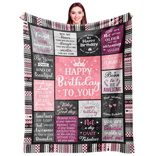 Ivivis Birthday Gifts for Women Girls Throw Blanket 60"X50", Happy Birthday Decorations for Woman, Gifts for Women Birthdays Unique, Womens Bday Gift Ideas for Her Friend Mom Sister Grandma Wife
