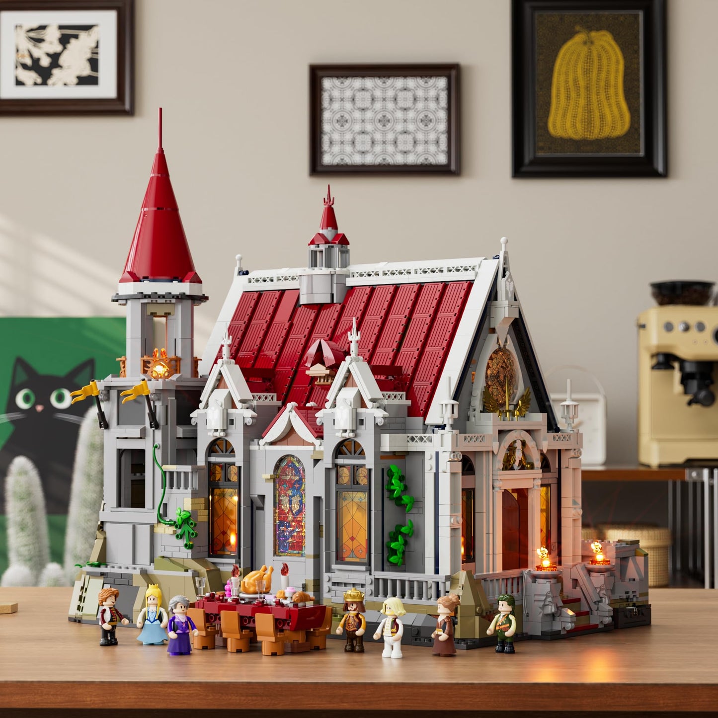 LUMIBRICKS Medieval Castle Banquet Hall Lighting Building Bricks Set - Middle Ages City Town Modular Collection Display Kit with Minifigures 3232 Pcs for Adults & Teens