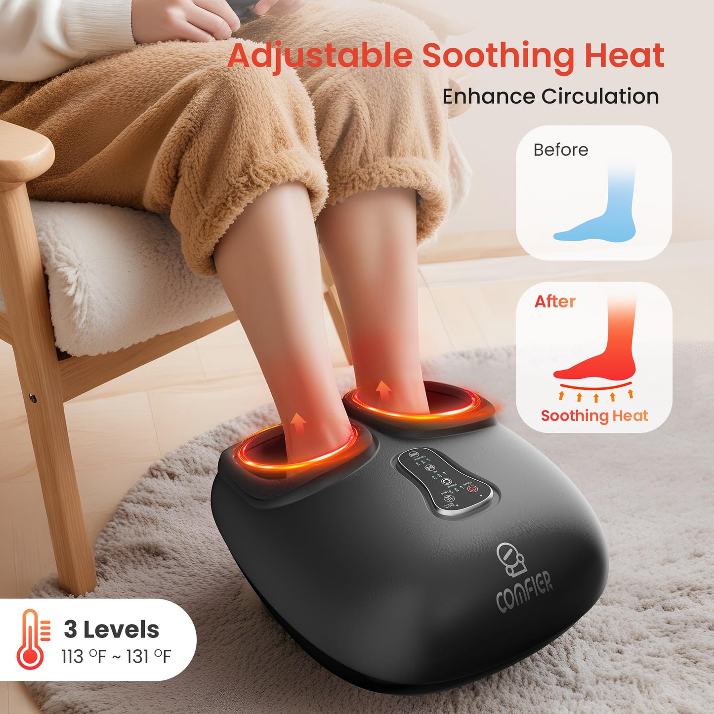 COMFIER Shiatsu Foot Massager with Heat, Kneading Rolling,Vibration, Compression,Remote Control,Foot Massage for Neuropathy,Plantar Fasciitis,Size 13“