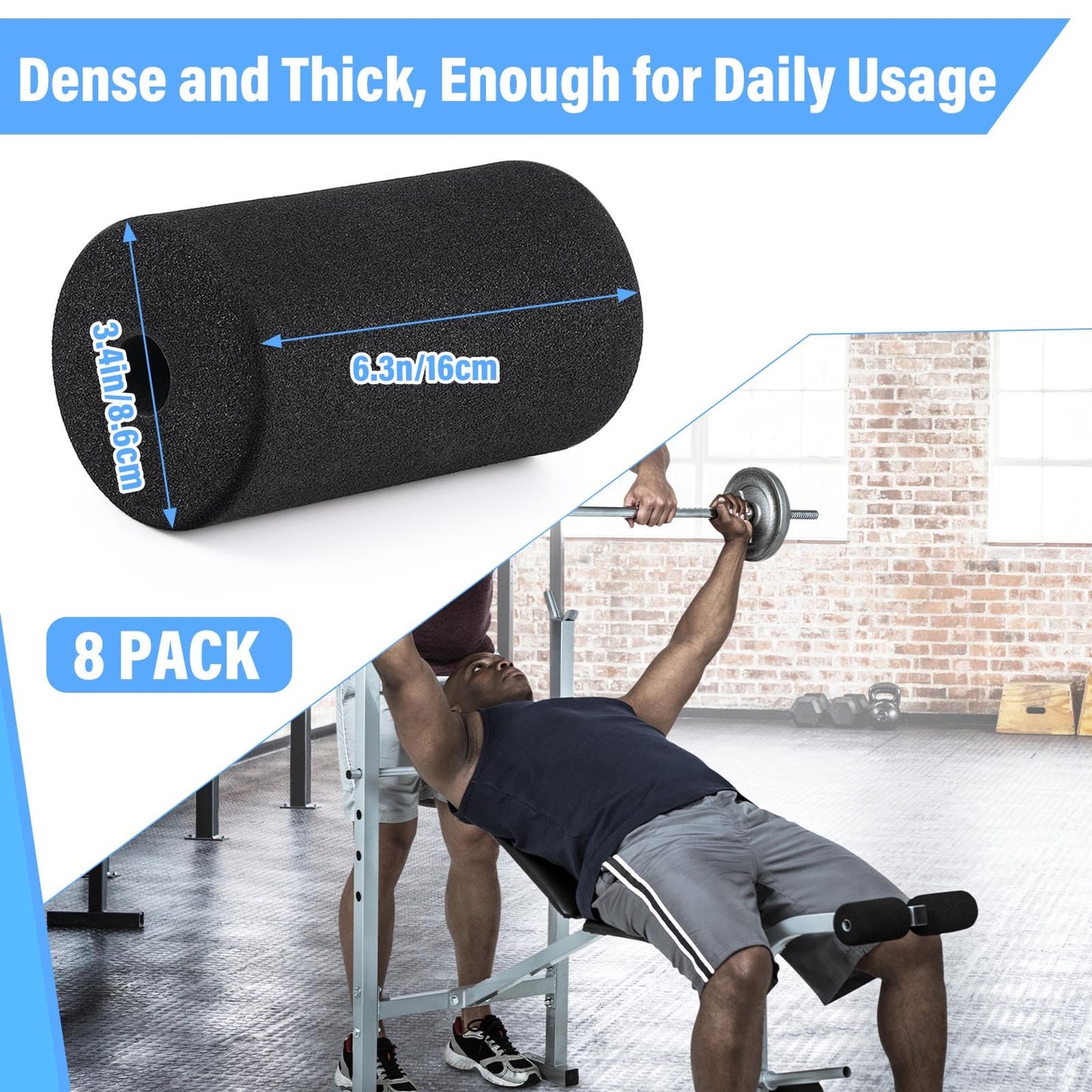 Deekin 8 Pieces Foam Foot Pads Rollers Set High Density Foam Roller for Gym Exercise Machines Equipment Replacements Exercise Massage Muscle Recovery, 6.3" x 3.4"" OD x 0.87"" ID"