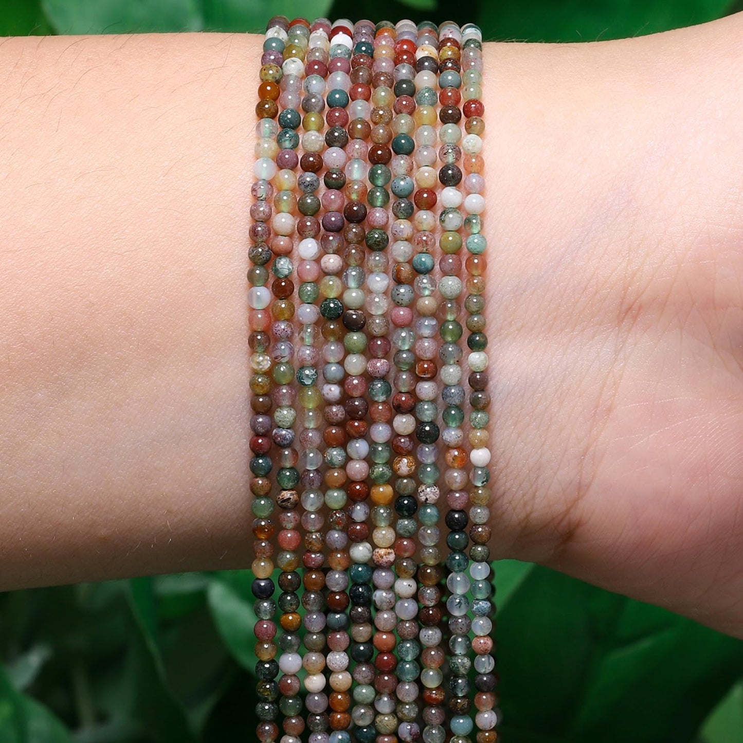Songxi 180pcs 2mm Indian Agate Natural Round Stone Beads for Jewelry Making, Smooth Loose Small Gemstone Beads for Bracelets Necklace, Chakra Stones with Energy Power