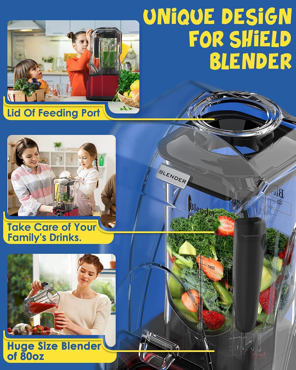 CRANDDI Commercial Quiet Blender, 2200 Watt Professional Countertop Blender with 80oz Pitcher, Built-in Pulse & 15-speeds Control, Smoothie Blender for Commercial and Home, K90 Red