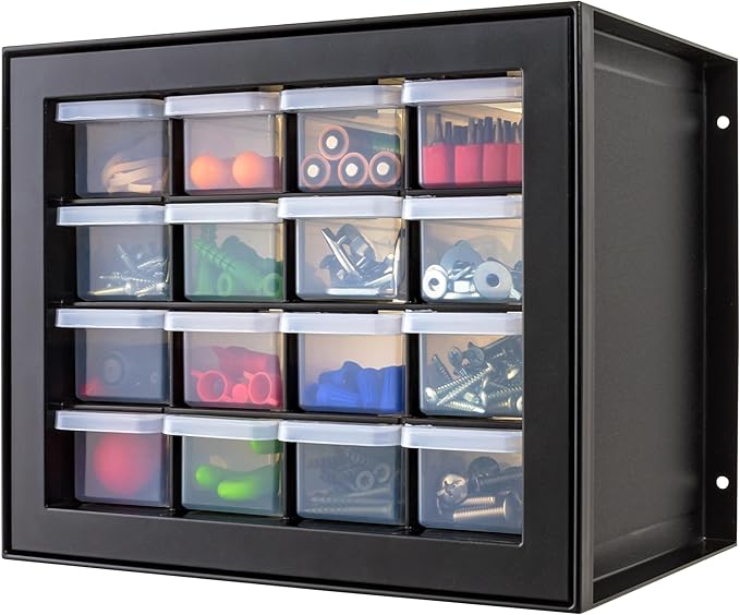 IRIS USA Small Plastic Storage Drawers, Made in USA, 16-Drawer Organizer, Stackable Teacher Toolbox for Crafts, Crayons, Beads, Screws, Hardware, Building Bricks, Desk & Garage Storage Ã¢ÂÂ Black