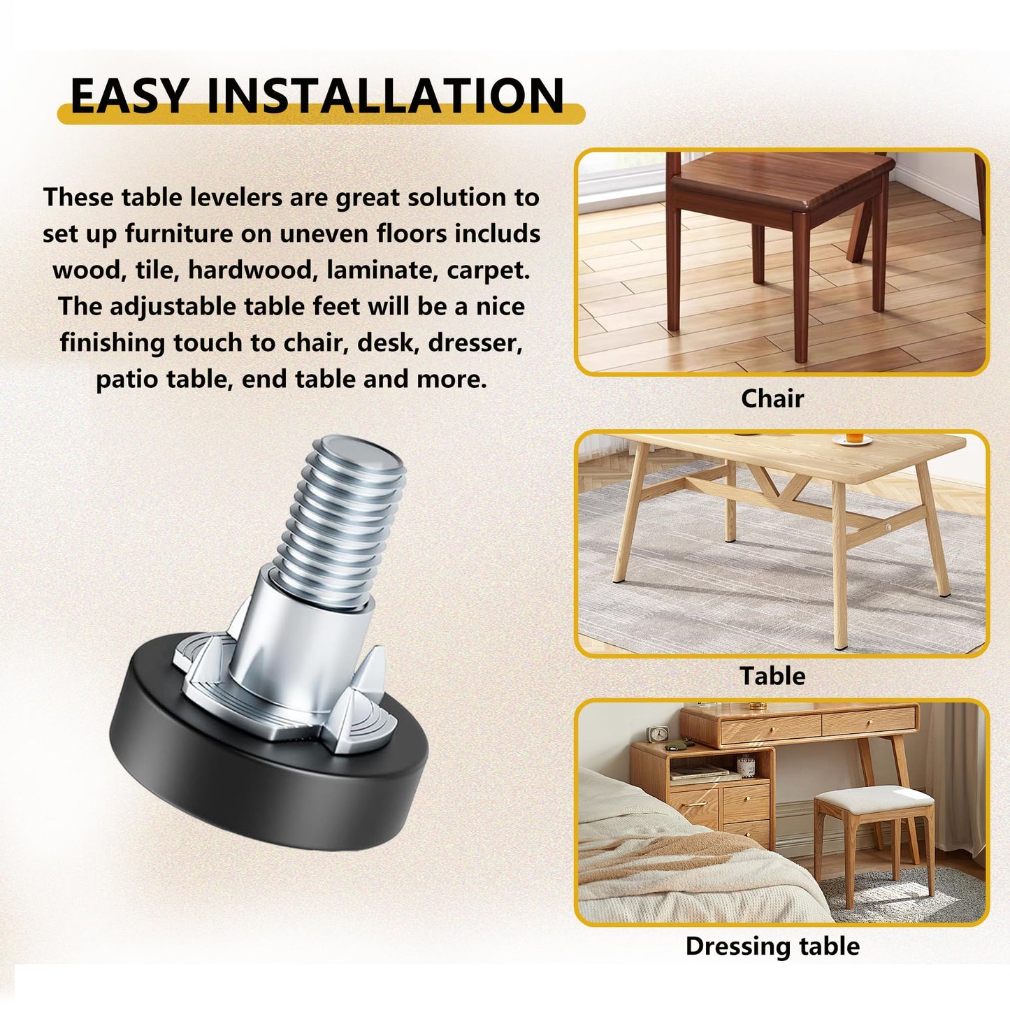 8 Pack 1/4" Wire Shelving Rack Thread Leveling Feet Bolt Adjustable Furniture Levelers Screw-in Furniture Feet Adjusters for Garden Chairs Tables Cabinets Bar Stool Stool Cupboard Couch Desk Sofa"