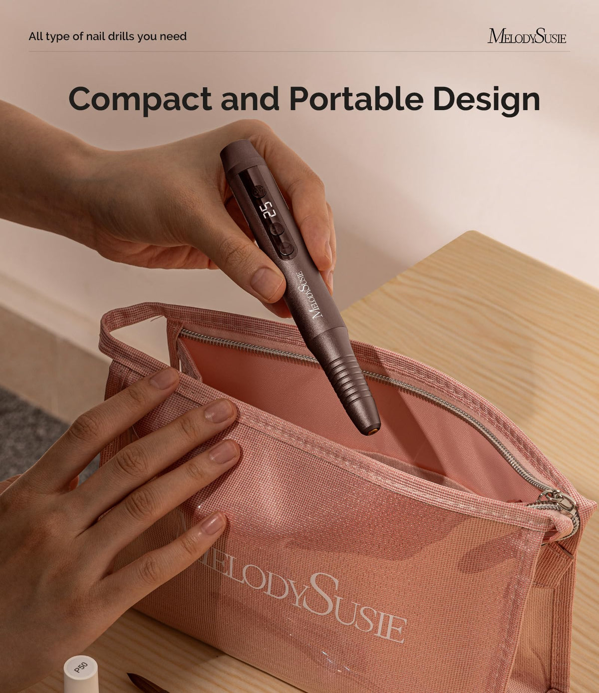 MelodySusie Pen-Shaped Portable Cordless Nail Drill,PC180G 25000RPM Rechargeable Electric File with LED Display for All Nail Care, Manicure Shaping & Acrylic Gel Removal for Nail Artists DIY at Home