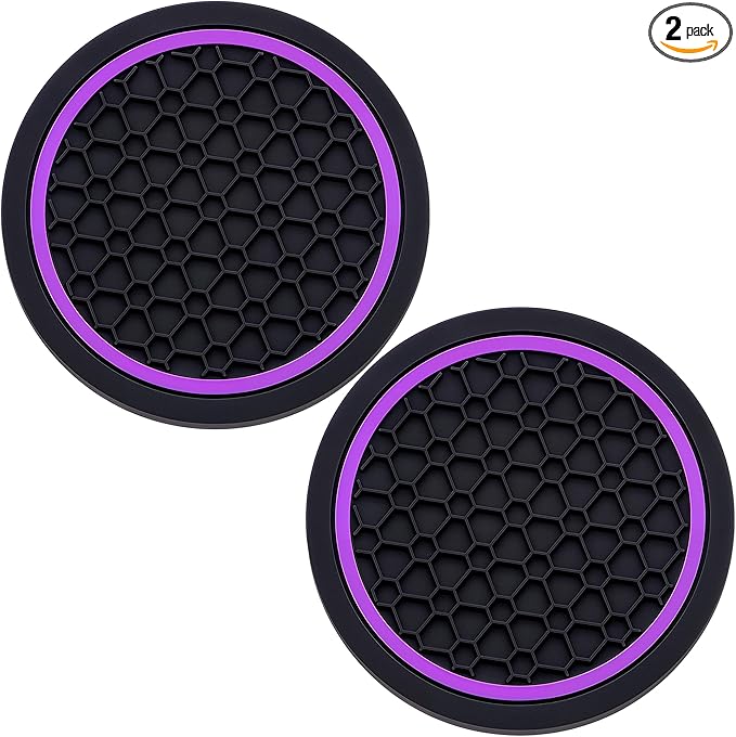 2-Piece Anti-Slip Car Cup Coaster Set â 2.75 Inch Auto Insert Drink Mats, Perfect for Coffee & Beverages â Stylish Interior Decor for Women & Girls (Black & Purple)