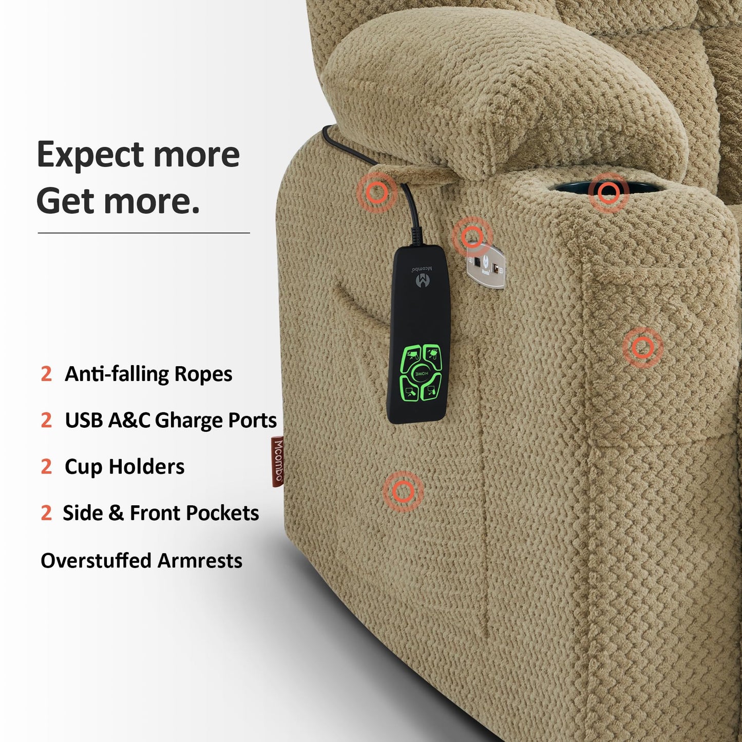 MCombo Dual Motor Power Lift Recliner Chair for Elderly, Lay Flat Lift Chair with Heat and Massage, Petite Lift Chair, Cup Holders, USB A&C Ports, Fabric 7893 (Small, Beige)