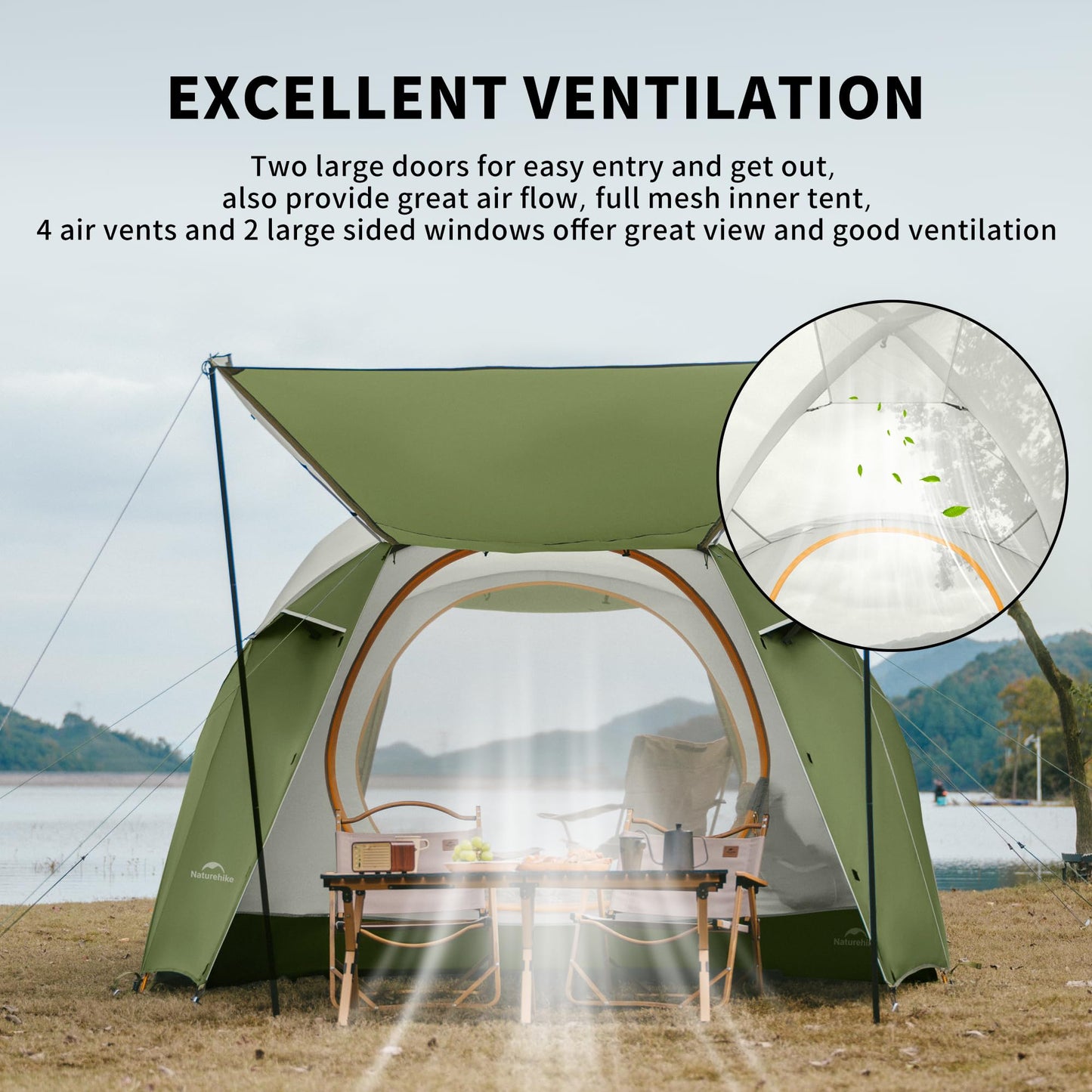 Naturehike KOTA 4-6 Person Camping Tent, Double Layer Waterproof 4 Person 6 Person Tents for Camping, Large and Tall Family Tent with Vestibules