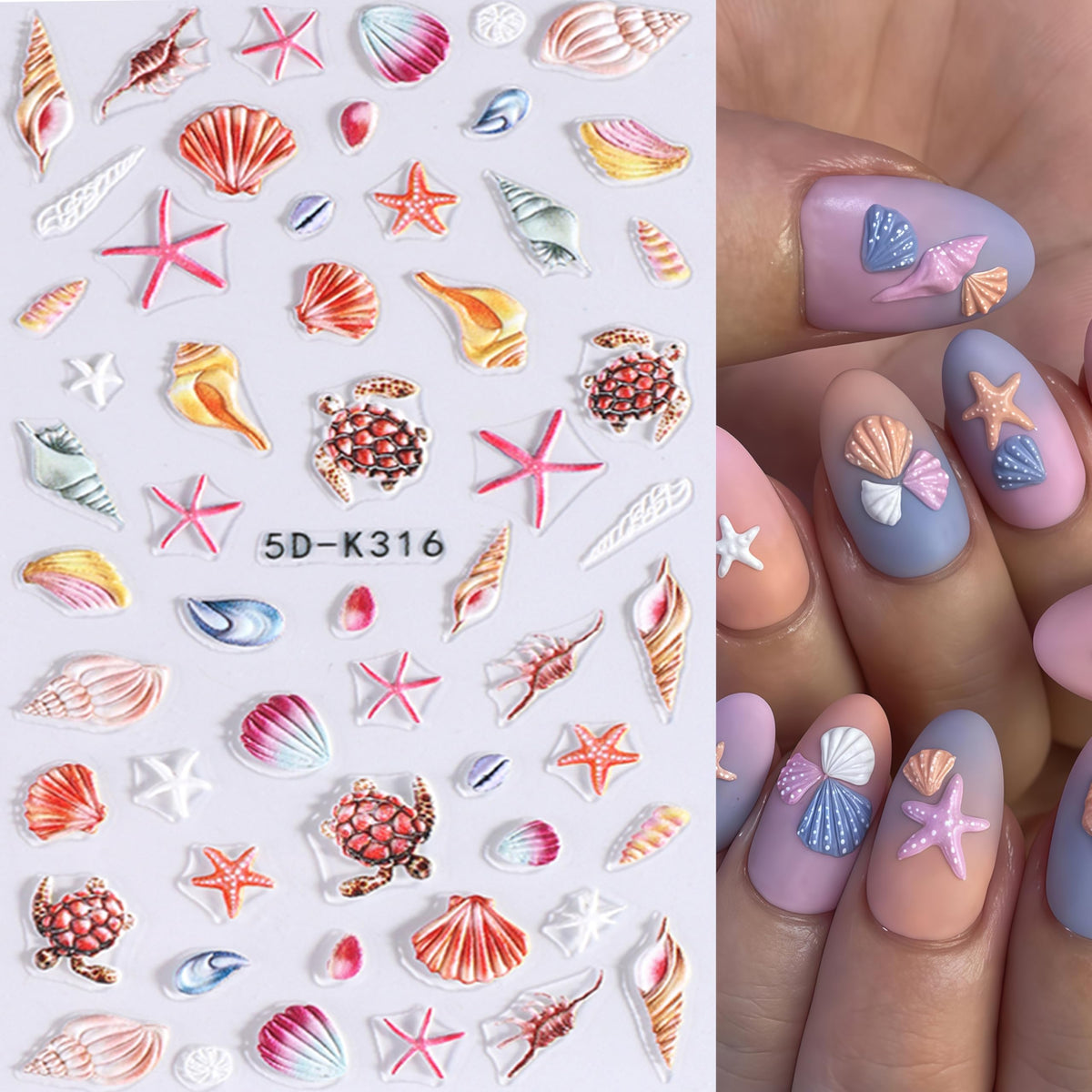 3 Sheets Summer Beach Ocean Nail Art Stickers 5D Embossed Summer Nail Decals Starfish Flower Seashell Nail Stickers Summer Sea Beach Nail Design Hawaiian Flower Nail Supplies for Women Manicure DIY