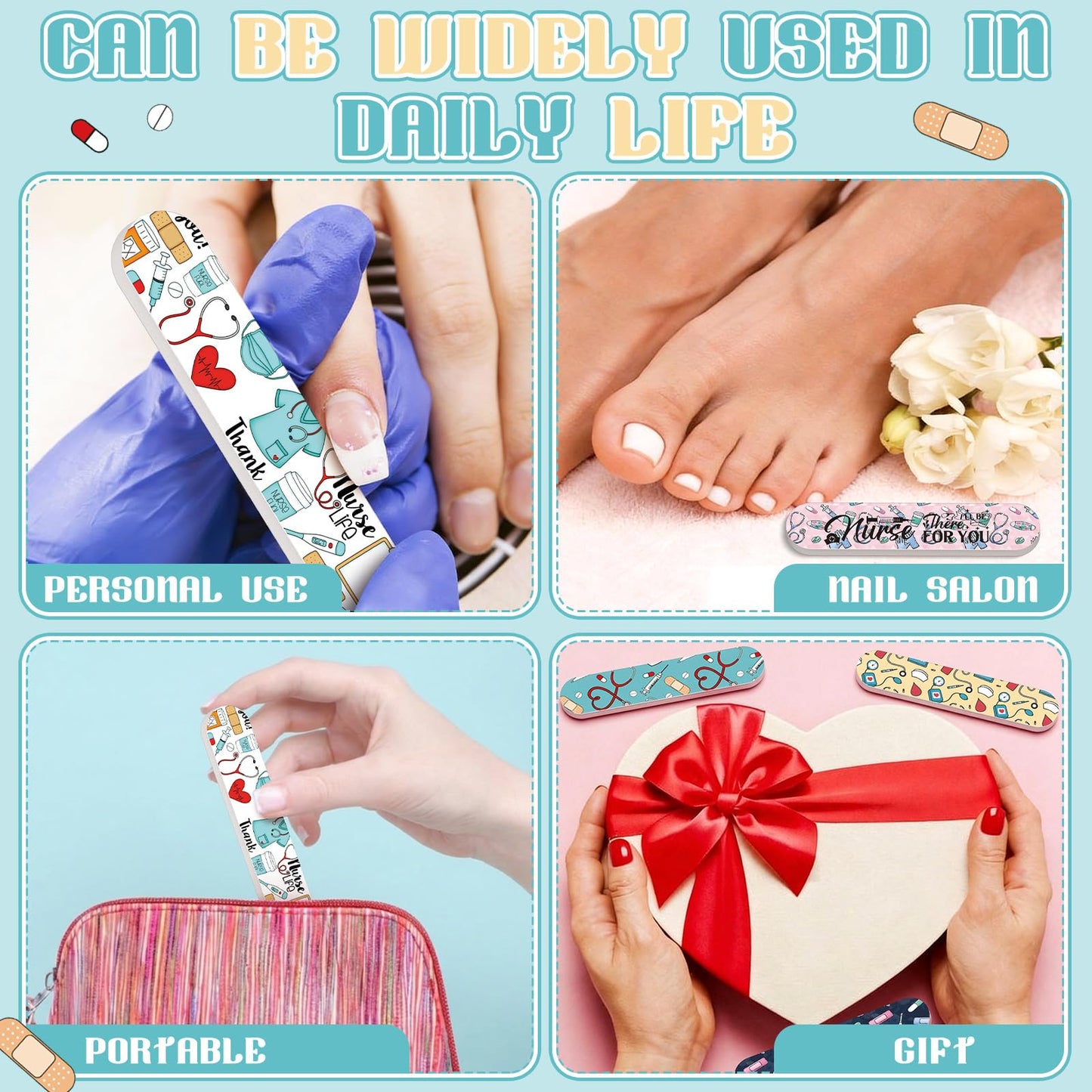 Lanties 50 Pcs Nurse Gifts for Women Bulk Rn Appreciation Nail File Bulk Mini Nursing Emery Board Nail Files Nurse Appreciation Gifts for Nurses' Week Female Dental Medical Assistant