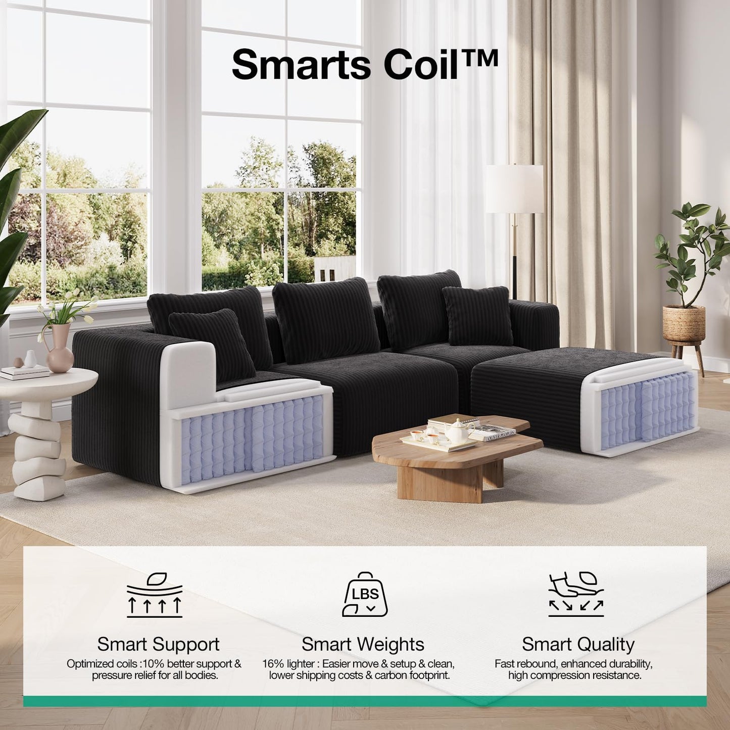 Novilla 141" Modular Sectional Sofa, Modern Cloud Sectional Couch with Smarts Coil® Support, U-Shape Boneless Couch for Living Room Apartments Bedroom, No Assembly Required (4 Seater + 4 Ottoman)