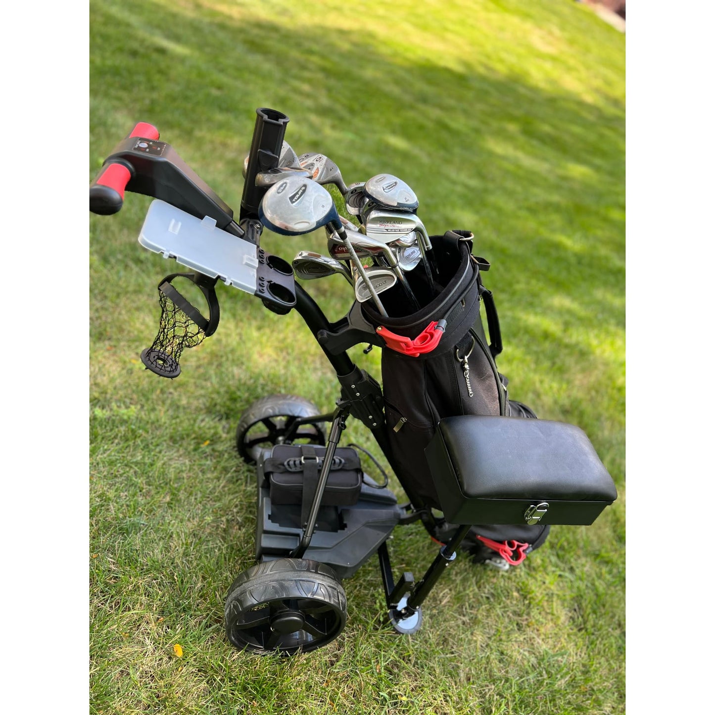 Super E Caddy The Weekender Electric Golf Cart, Packed with Drink Holder, Umbrella Holder, Scorecard Holder, Black