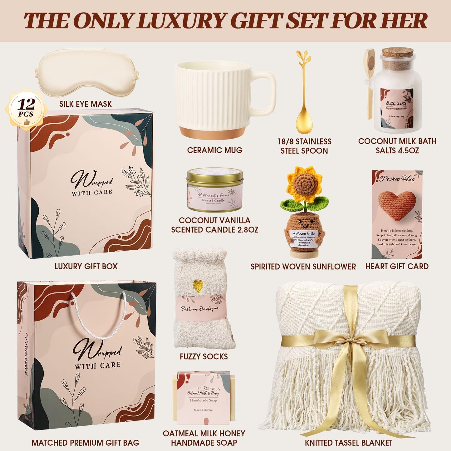 Gifts for Women, Birthday Gift Basket for Women, Self Care Care Package, Thinking of You and Get Well Soon Gifts Her, Best Friend, Sister, Mom