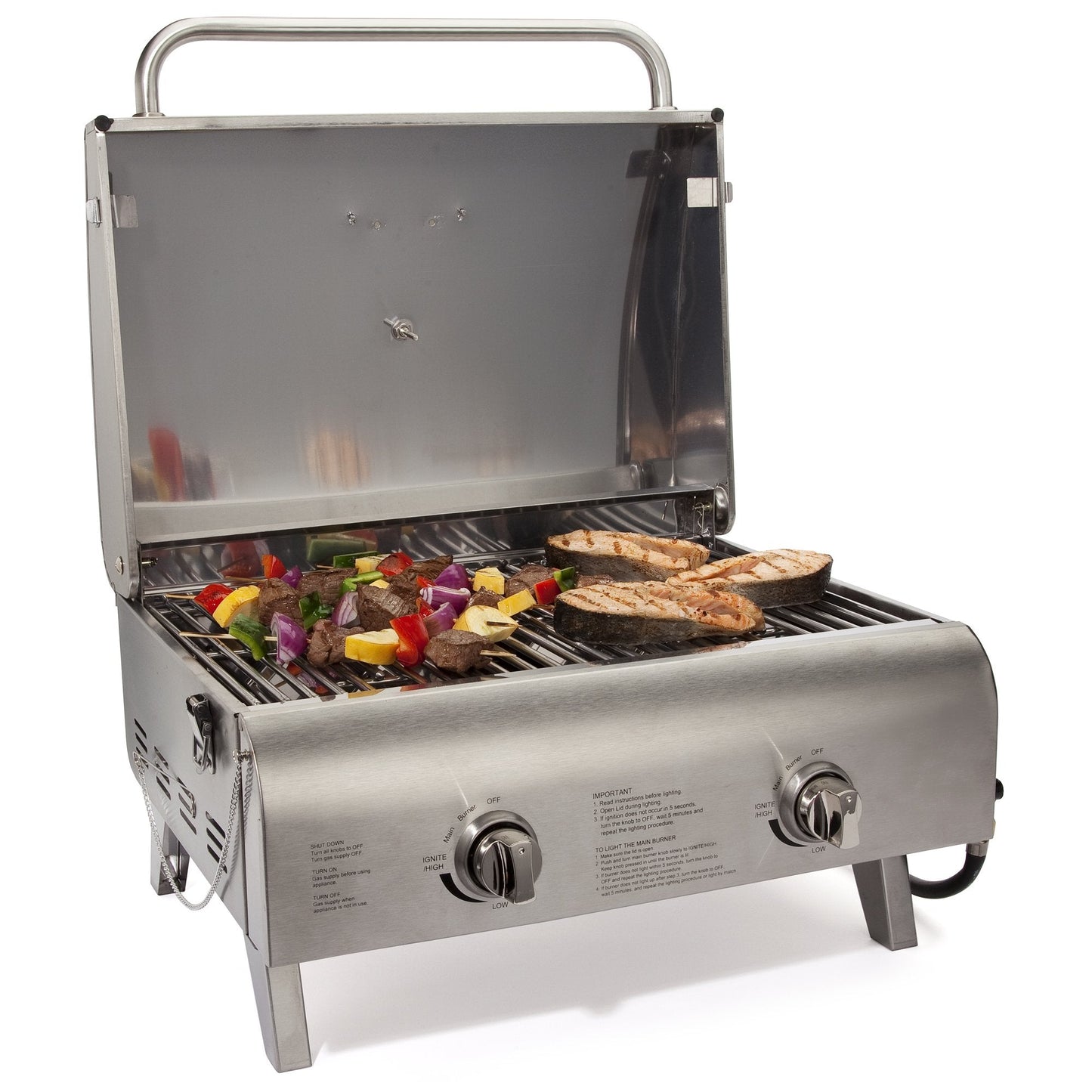 Cuisinart Chef's Style Tabletop Portable Propane Grill, 20,000 BTU Stainless Steel 2-Burner Outdoor Gas Grill for Camping, Tailgates, BBQ, Hassle-Free Setup, Twist-Start Ignition, CGG-306