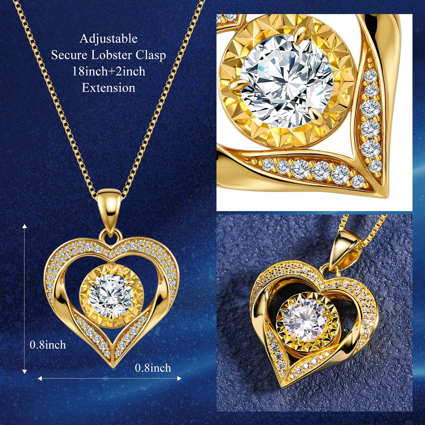 Moissanite Necklace for Women 14kt Gold Heart Necklaces Moissanite Pendant for Woman 1 Carat - Luxury Love Jewelry Gift for Anniversary, Birthday and Christmas - Jewelry for Wife from Husband