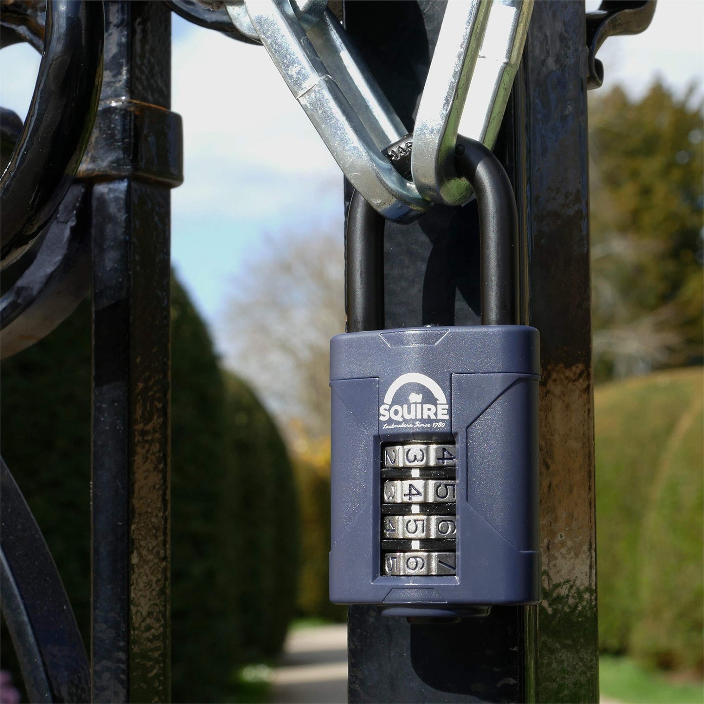 Squire Combination Padlock. Weatherproof Hardened Steel Shackle Recodable Padlock. (4 Wheel - 50mm Long Shackle (1.5"))"