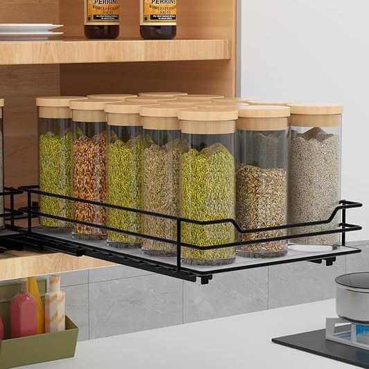 BOIVSHI Pull Out Spice Rack Organizer for Cabinet, Heavy Duty Slide Out Spice Rack Organizer for Kitchen Cabinets and Pantry, Fits Spices, Sauces, Canned Food (6.5''Wx10.5''Dx2.5''H)