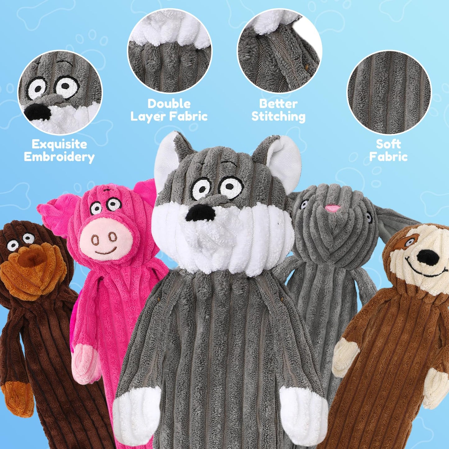No Stuffing squeaky Dog Toys for large dogs,5pack plush Crinkle chew Dog Toys to Keep Them Busy,Durable Cute Animals Puppy Teething toys for Small Medium Large Breed, dog Gifts & Tug of War Toys