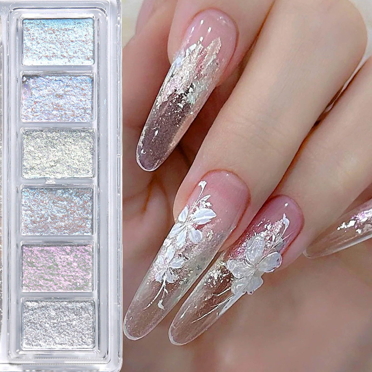 Opal Aurora Iridescent Nail Glitter,6 Colors Holographic Bling Mud Solid Foil Nail Pigment Reflective Charm Mermaid Fairy Dust Nail Powder Manicure Paillettes