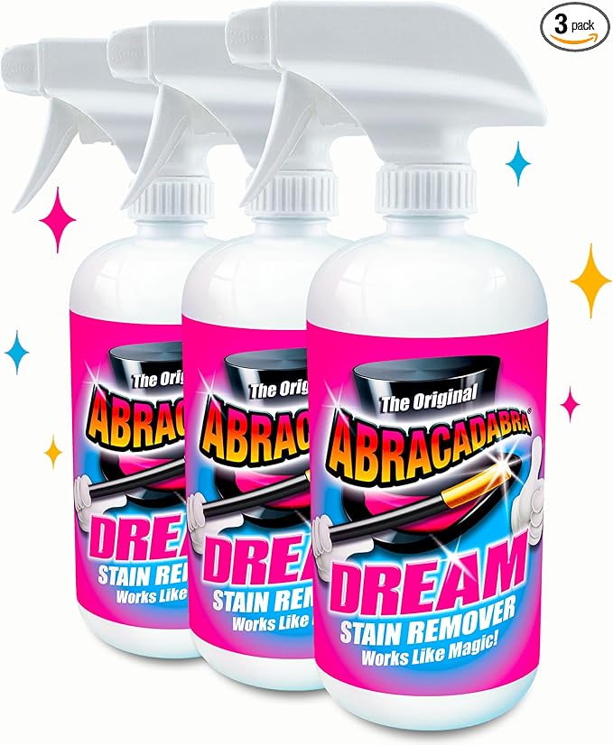 AbracadabraÂ® Dream Stain Remover - 16oz Instant Stain Treatment for Fresh Spills & Set-In Stains, Kid & Pet Safe, Zero Bleach or Peroxide - For Clothing, Upholstery & Carpet - The Perfect Prewash-3 Pk