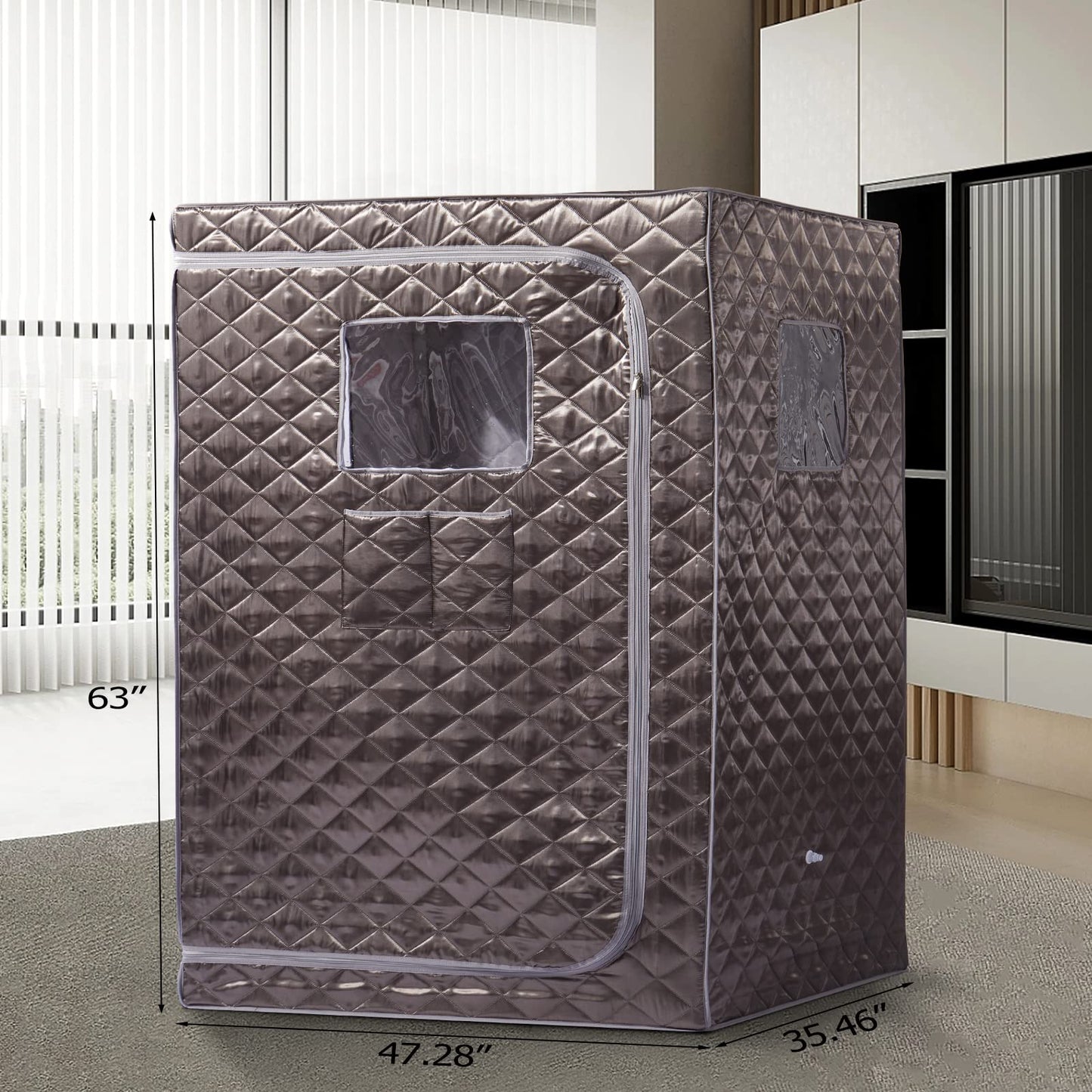 Smartmak Full Size Steam Sauna, One or Two Person Whole Body Large Space Home Spa, 4L Steamer & 2 Chair Included- Darkgrey