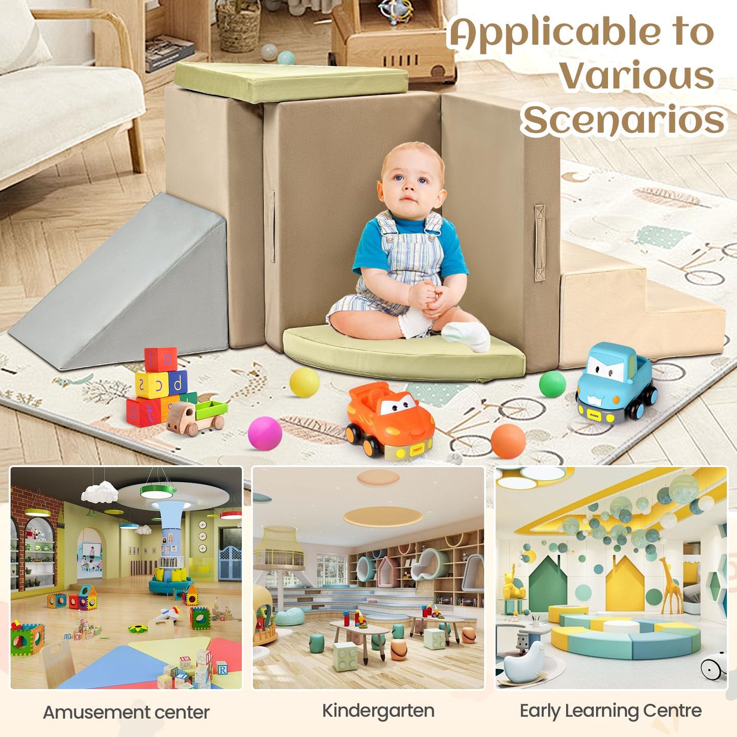 6-Piece Toddler Climbing Toys Indoor, Foam Climbing Toys for Toddlers, Soft Play Baby Climbing Blocks for Crawling and Sliding, Safe Climbing Play Set Indoor Gym Equipment for Toddler1-3, Infant, Baby