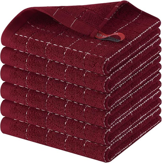 Homaxy 100% Cotton Terry Kitchen Dish Cloths, Ultra Soft and Absorbent Dish Towels for Kitchen, Suitable for Drying and Washing Dishes, 6 Pack, 12 x 12 Inches, Burgundy Red