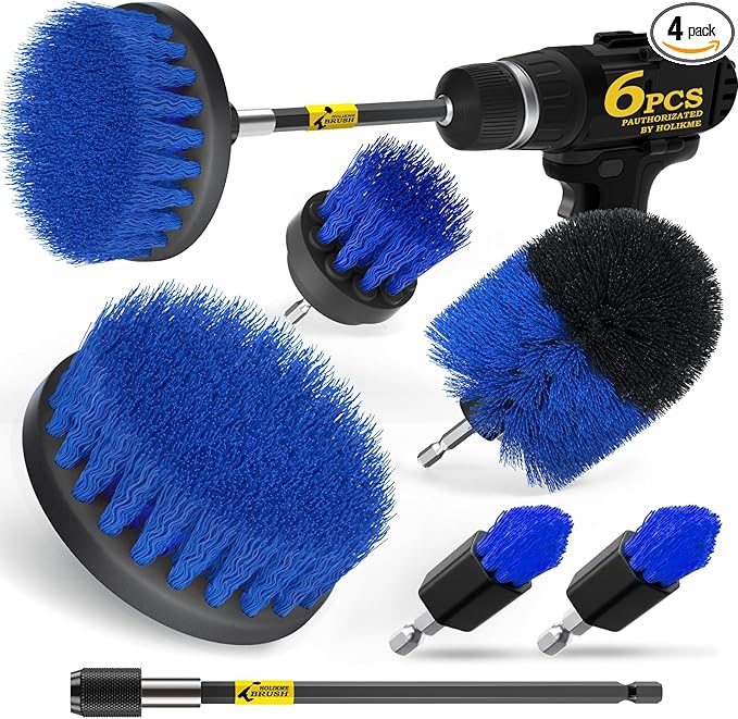 Holikme 6Pack Drill Brush Power Scrubber Cleaning Brush Extended Long Attachment Set All Purpose Drill Scrub Brushes Kit for Grout, Floor, Tub, Shower, Tile, Bathroomï¼Scrub Brush Blue