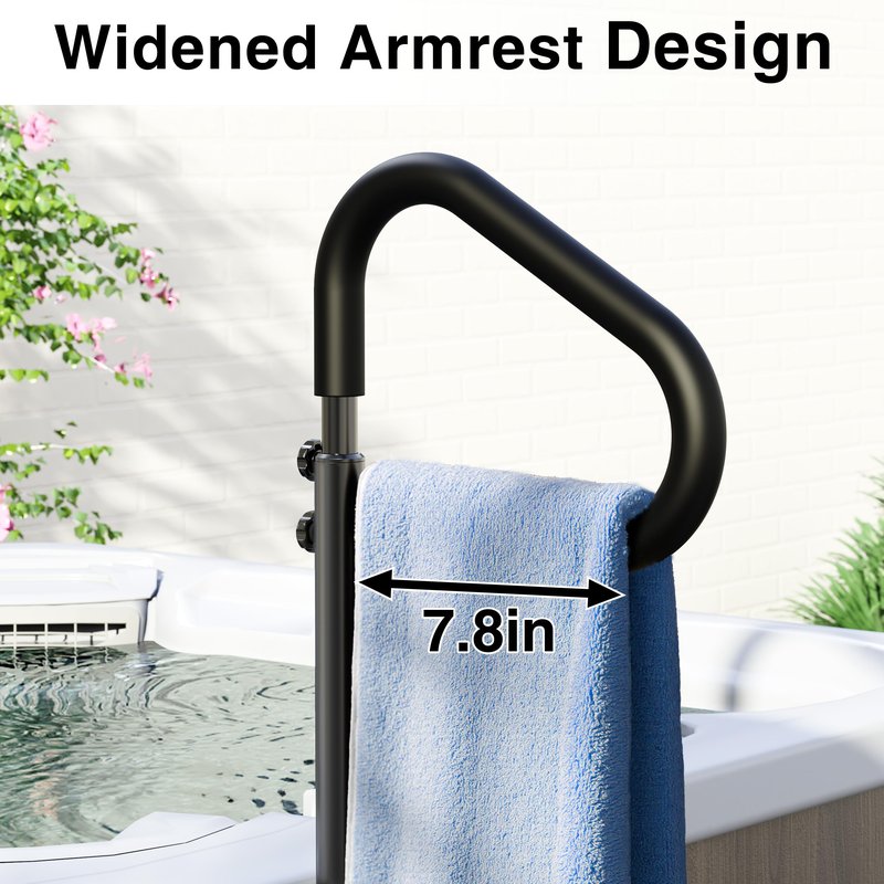 55''-62'' Hot Tub Handrail Side Safety Rail – 360° Swivel Spa Grab Bar, Heavy-Duty Powder-Coated Steel Assist Handle with Anti-Slip Foam Grip, Fits Most Hot Tubs, Swim Spas & Pools, 600LBS Capacity