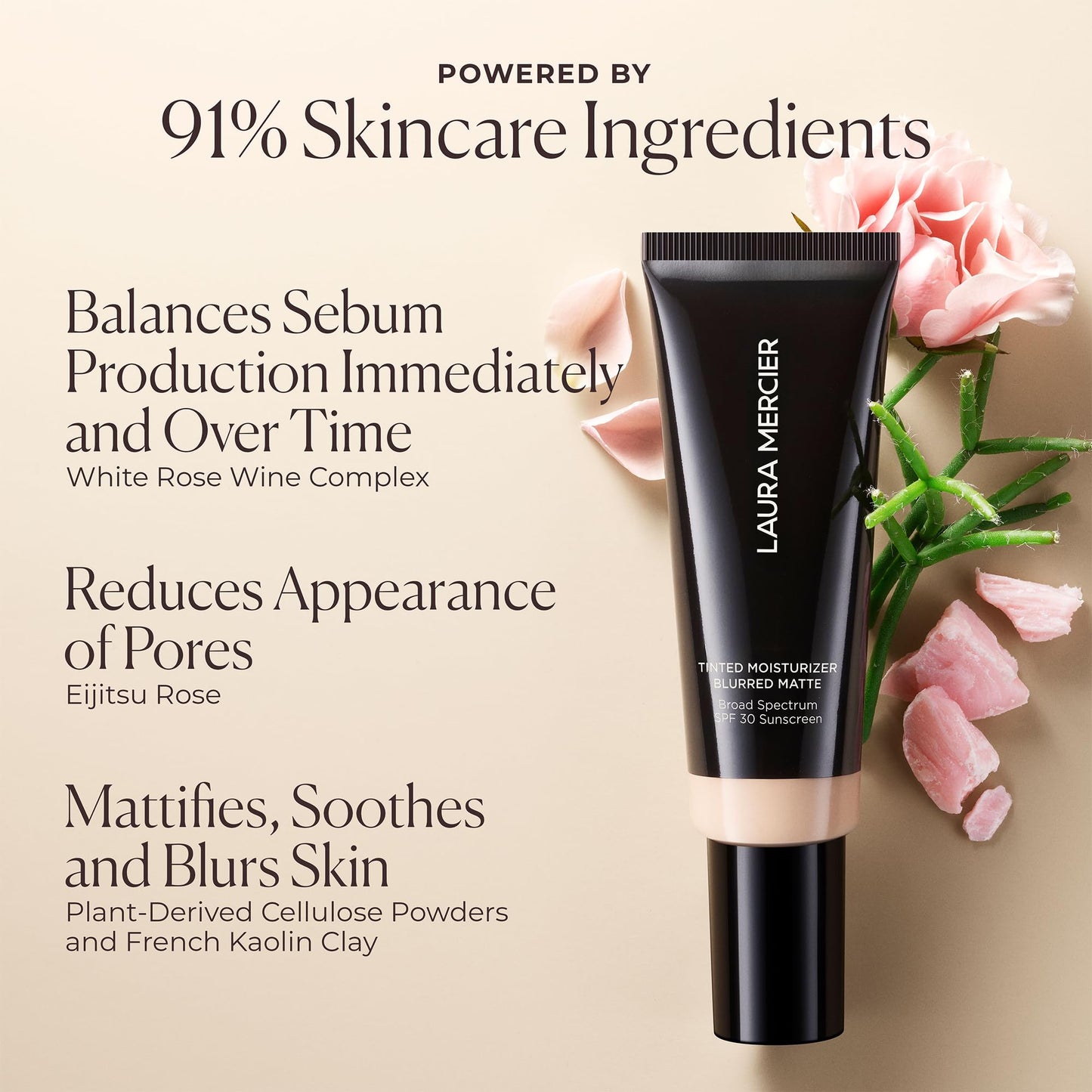 Laura Mercier Tinted Moisturizer Blurred Matte with SPF 30: 24HR+ Shine Control and Blurring, Long Lasting, Sheer to Light, Buildable Coverage, Blurs the Look of Pores, Skin Tint, 3N Sand