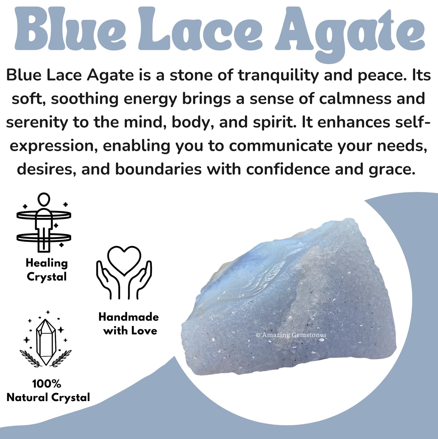 Amazing Gemstone Blue Lace Agate Raw Crystals and Healing Stones, Natural Rocks for Tumbling and DIY Raw Stones and Crystals (1 Piece)