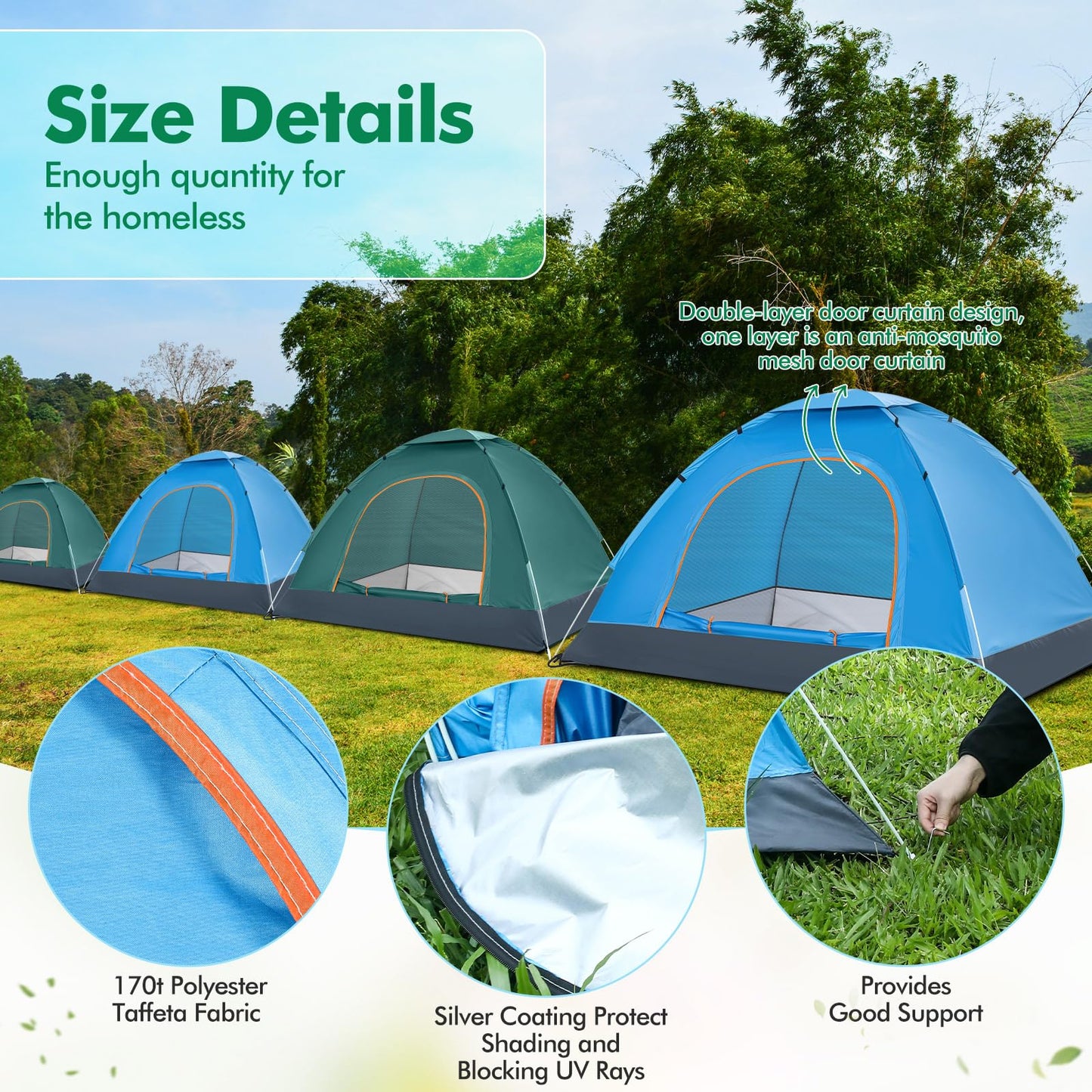 Woanger 6 Pack Bulk 2 Person Camping Tents for Homeless Lightweight Outdoor Tent with Rain Fly and Carrying Bag, Waterproof Windproof Setup Pop Up for Homeless Camping Backpacking(Blue Green)