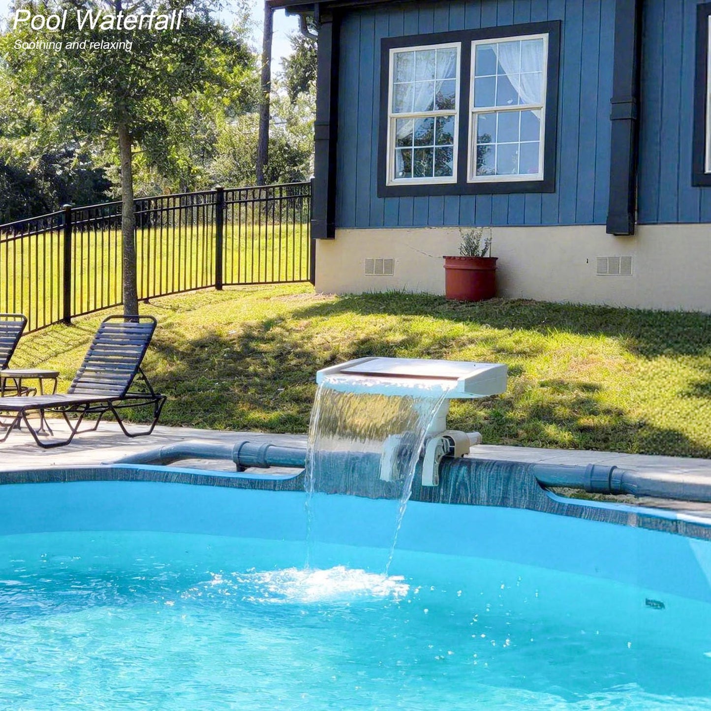 NICENICY Pool Waterfall for Above Ground Pools, Swimming Pool Waterfall Fountain, Smooth Flowing Pool Waterfall for Relaxation, Fits 1.2" to 4.7" Above-Ground Pool Frames