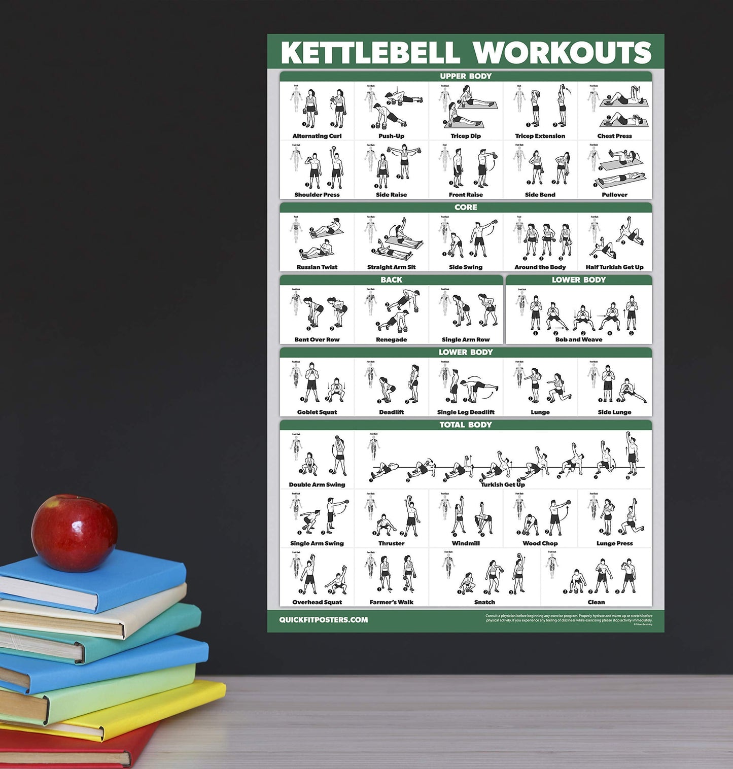 10 Pack - Exercise Workout Poster Set - Suspension Volume 1 & 2, Dumbbell, Kettlebell, Resistance Bands, Stretching, Bodyweight, Barbell, Yoga Poses, Exercise Ball (PAPER - NOT LAMINATED 18" x 24"")"