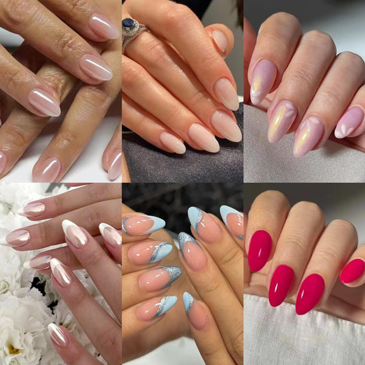CTTHNBD 6 Packs (144 Pcs) Almond, Pink Press on Nails - Medium, Short, French Tip, Ombre, Gel False Nails - 12 Sizes, 6 Styles