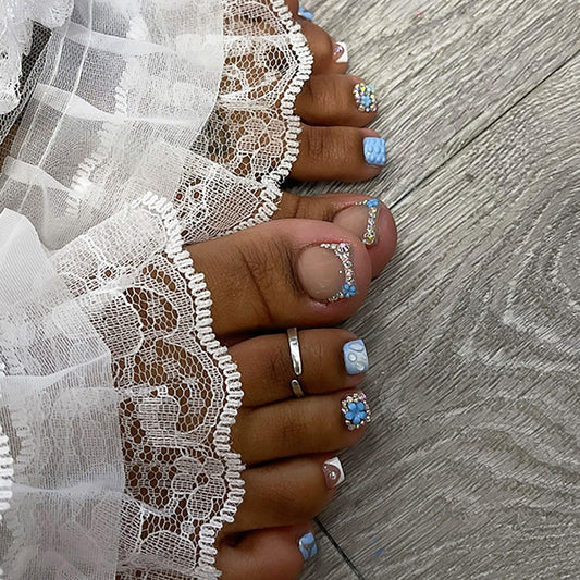 FIEONCIY Press on Toenails with Designs Acrylic Fake Nails for Toe Artificial False Nails with Charms Press on Toe Nails for Spring Summer Stick on Toenails for Women Girls(WSJ2547)