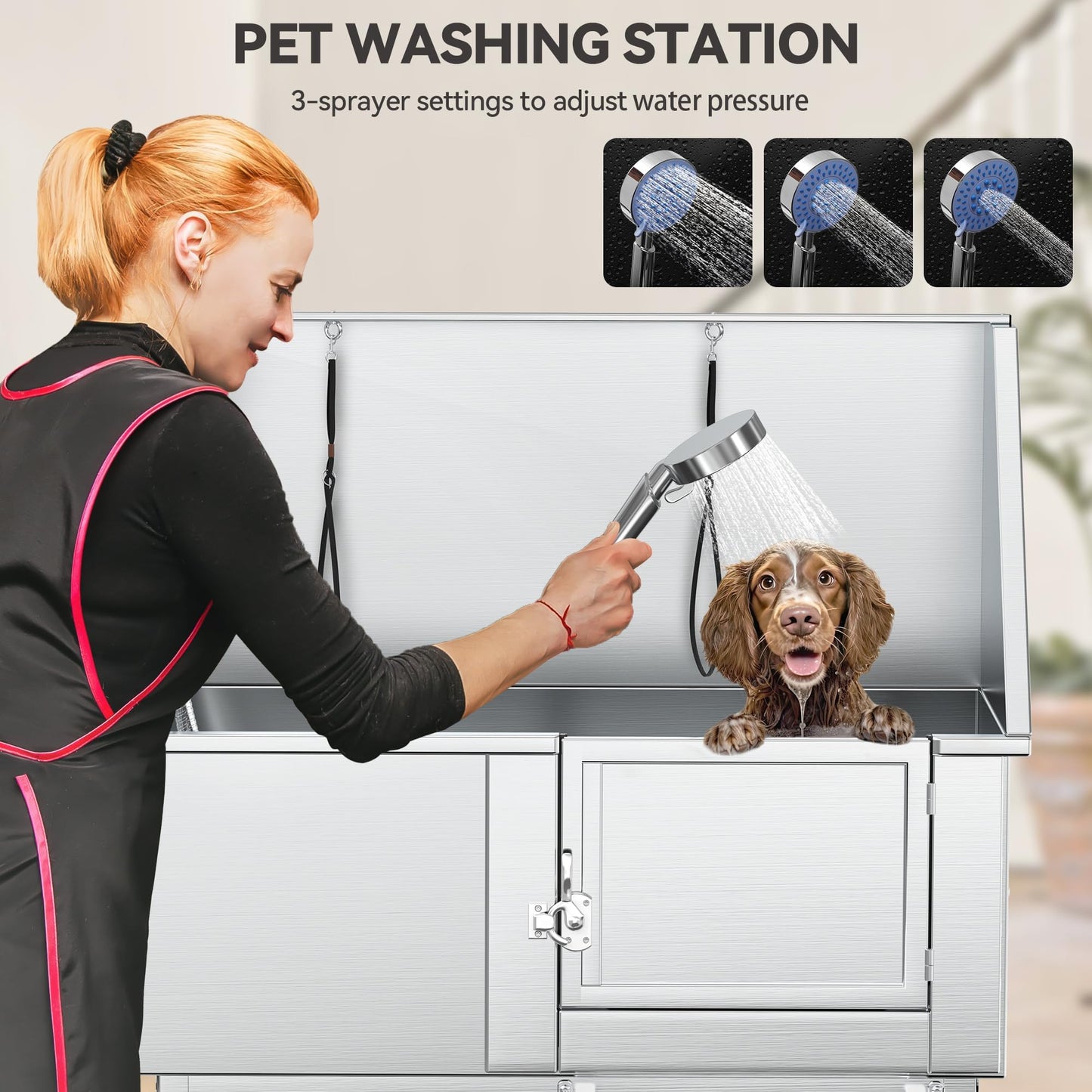 YITAHOME Professional Dog Bathtub 50in, Stainless Steel 304 Pet Grooming Station with Right Door & Floor Grate, Ideal for Large to Small Pets, Indoor & Outdoor Use
