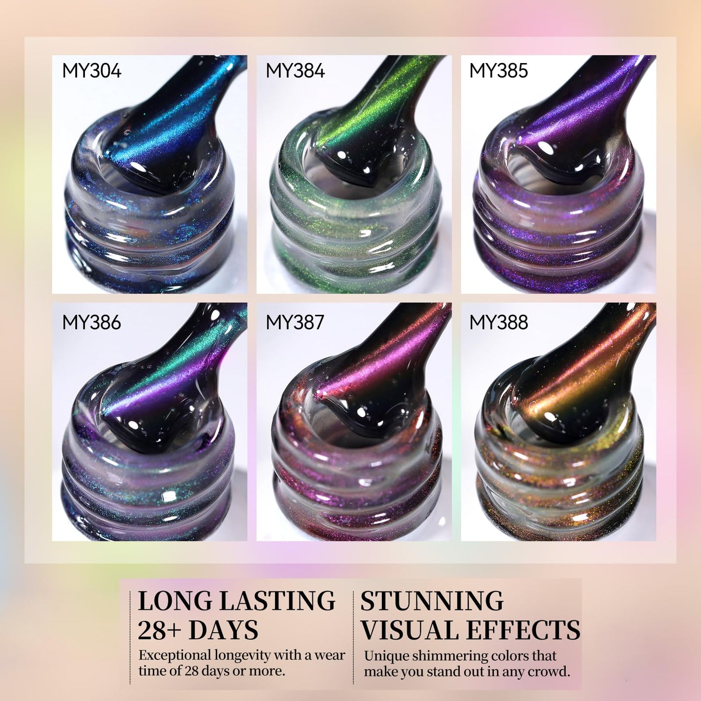 Born Pretty Cat Magnetic Eye Gel Nail Polish Set,6 Colors Glitter Blue Tears Mermaid Holographic Translucent Magnetic Gel Polish, Soak Off U V Gel for Manicure Salon DIY