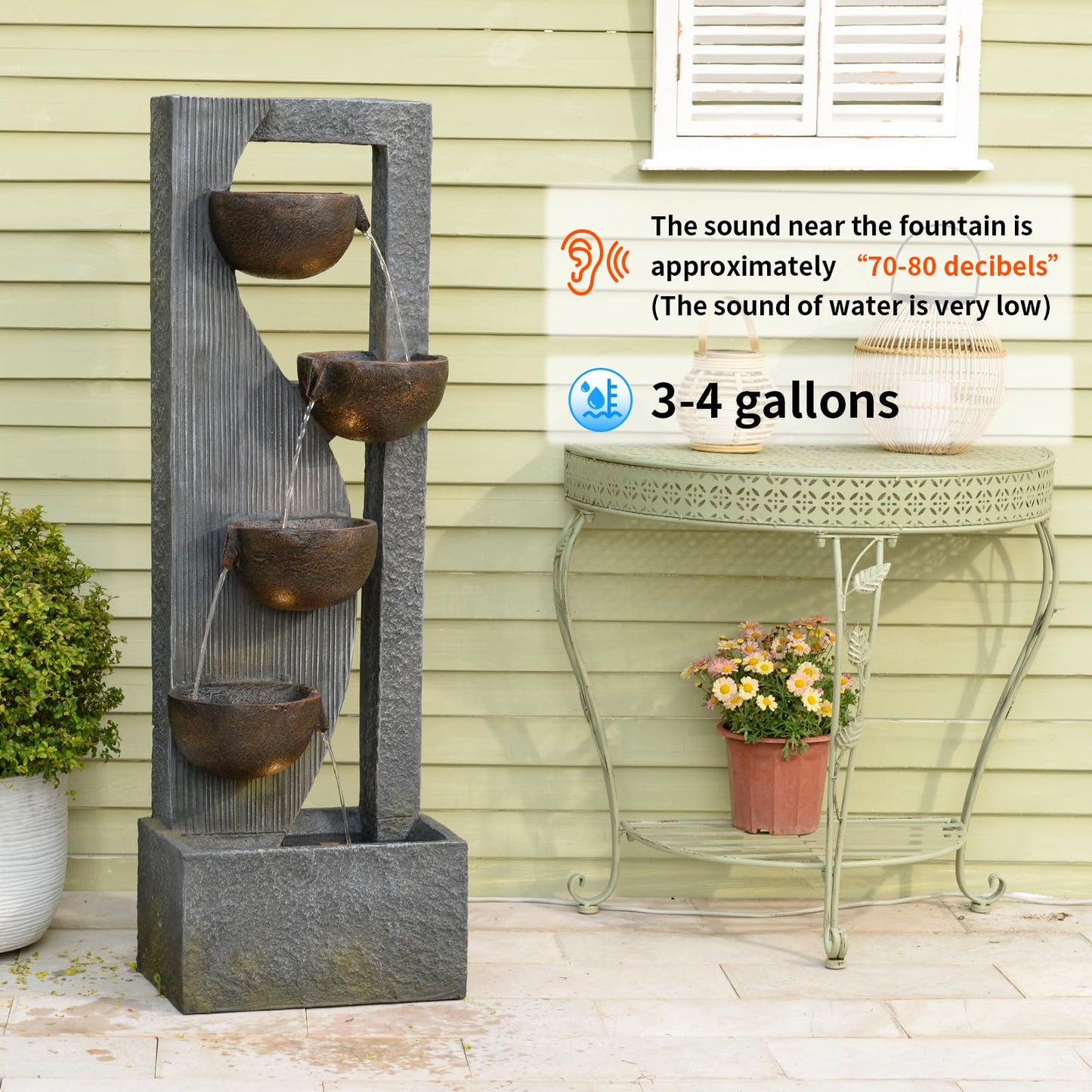 Sunlinua Outdoor Waterfall Fountain 5 Tier Tall Design 49.2 Inch Water Fountain with LED Lights and Pump Decorative Water Feature for Garden Patio Backyard