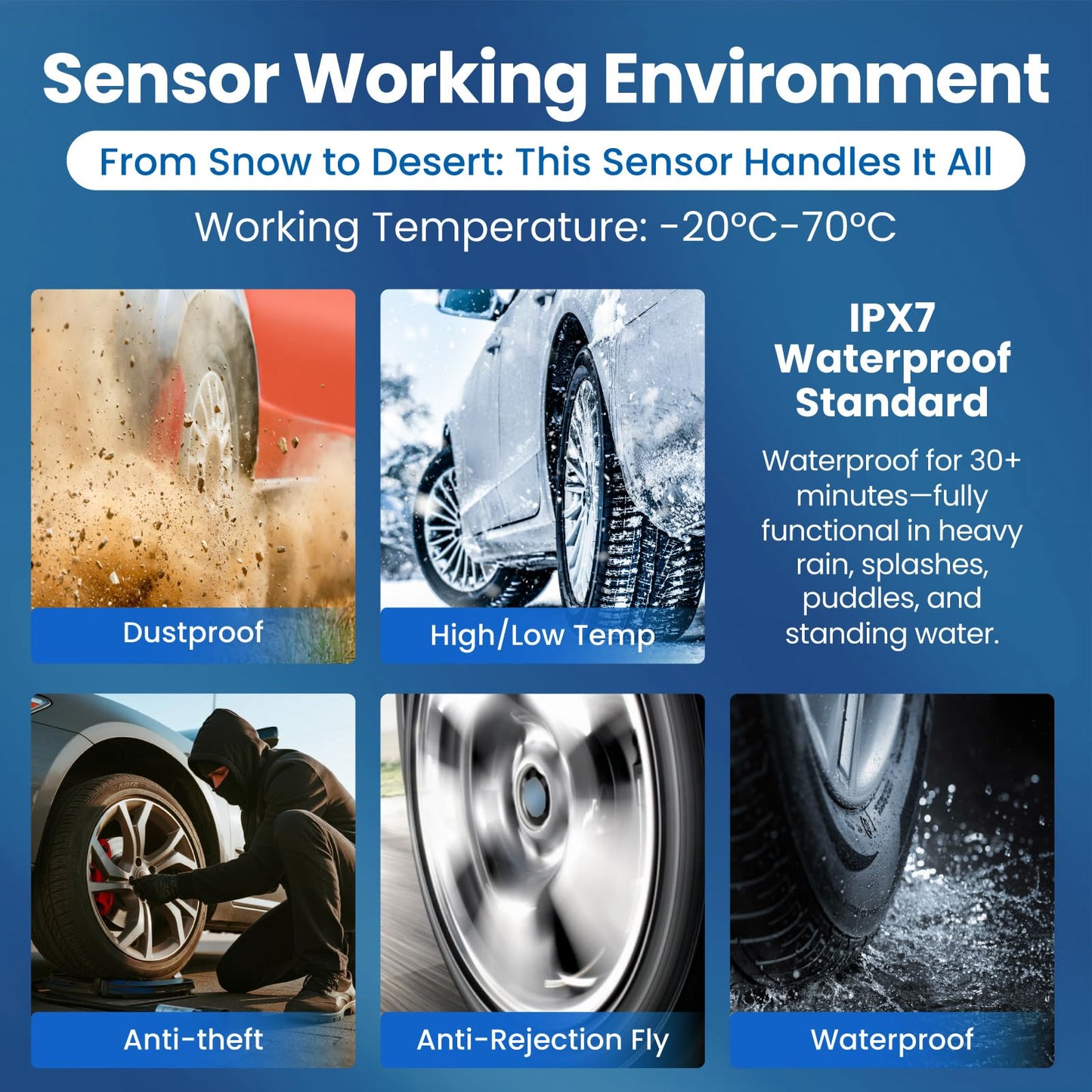 RV Tire Pressure Monitoring Systems with 4-inch LCD Screen, Wireless TPMS w/ 4 Sensors & 6 Alarm Modes, 0-144 PSI ±1.5PSI, Solar/USB Charging, for RV Trailer Truck - with 4 Tire Valve Stem Caps