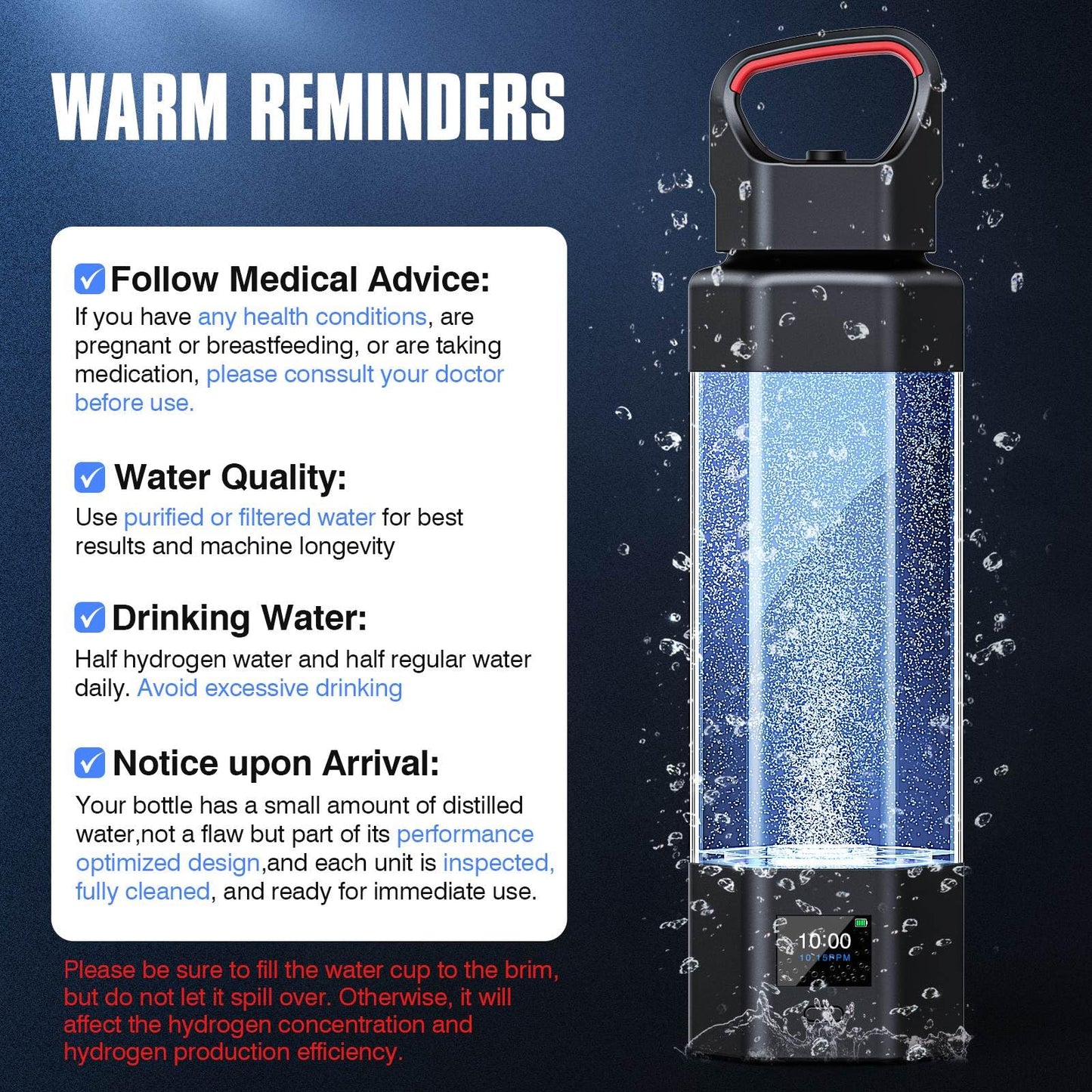 Hydrogen Water Bottle Generator,Up to 10000+ PPB Hydrogen Bottle Water Ionizer with SPE/PEM Technology,12 OZ Food-Grade PC Hydro Water Machine,SGS-Certified Molecular Generator for Sports/Home